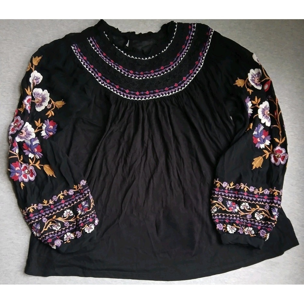 Anthropologie Top Large Embroidered Ruffle Boho Bohemian Peasant Cottage Beaded